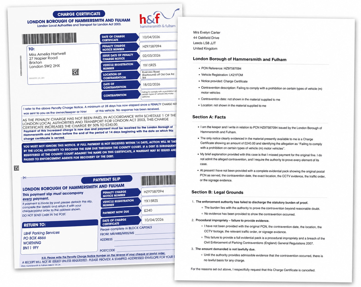 Council charge certificate and statutory representation