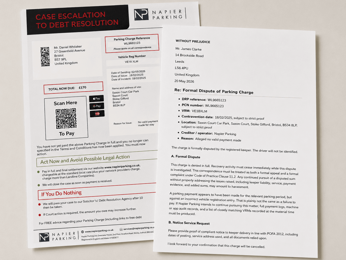Debt recovery letter and formal dispute response