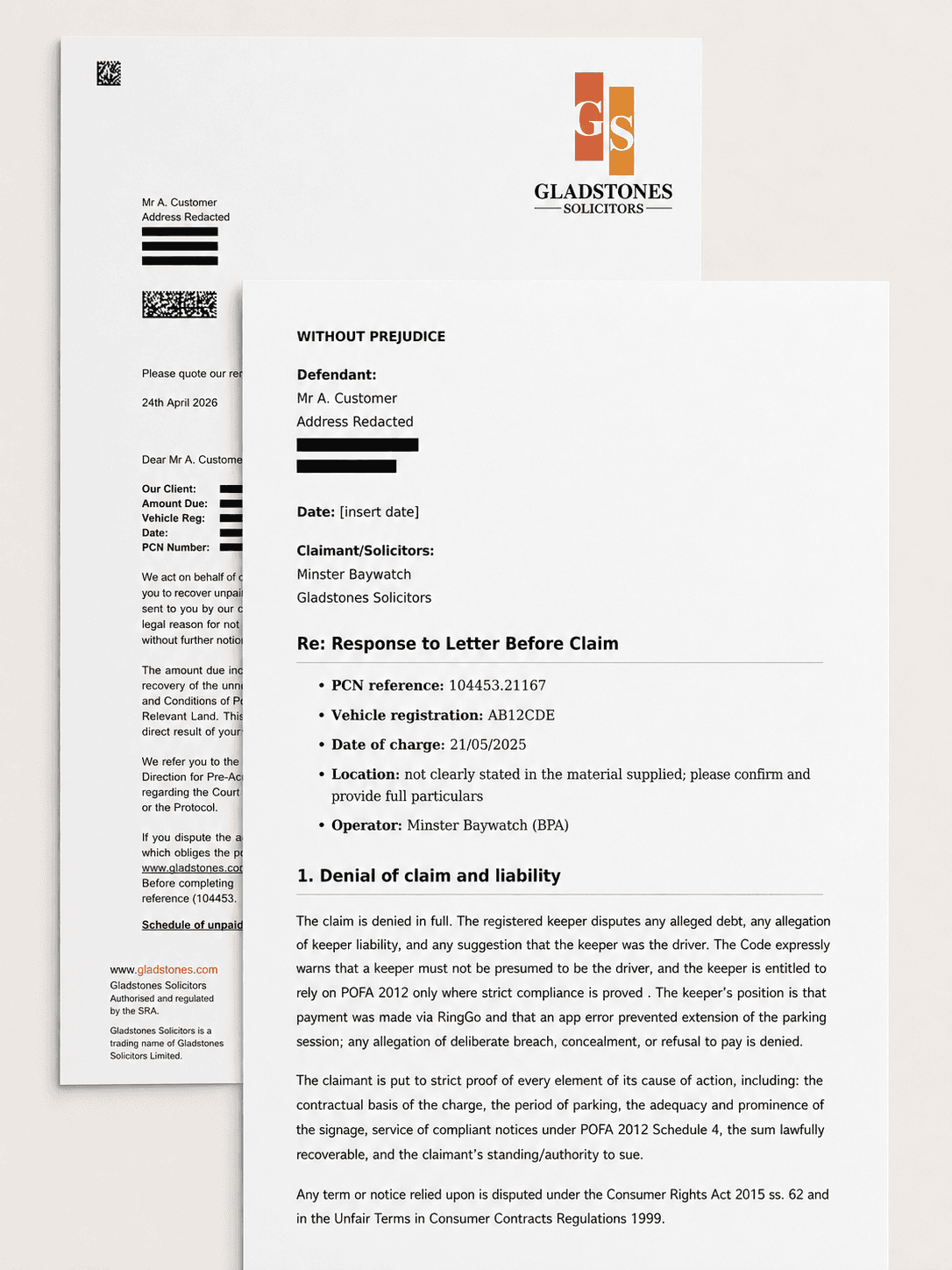 Solicitor letter before claim and formal response