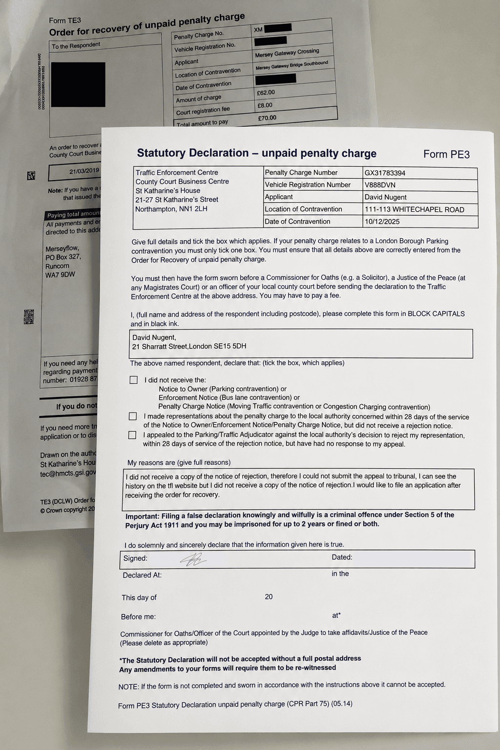 parking appeal letter example UK