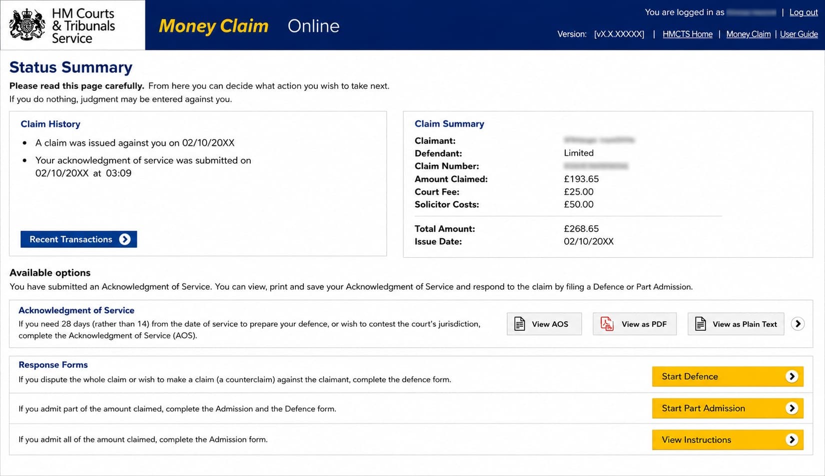 County Court claim form and parking claim documents