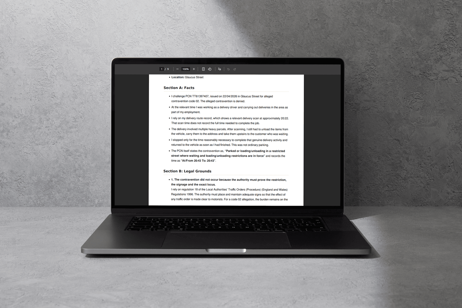 Parking Mate appeal letter shown on a laptop screen