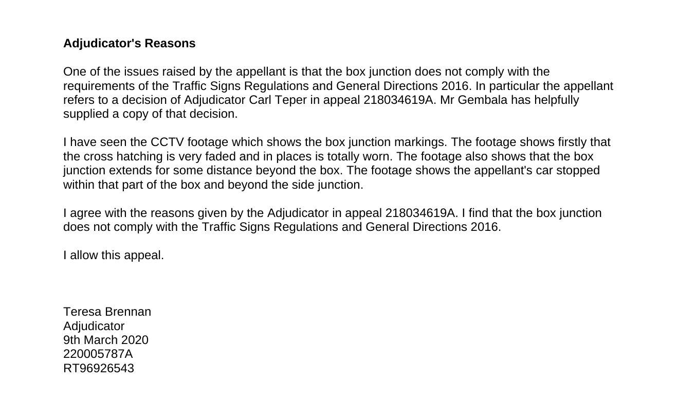 Adjudicator cancellation result proof