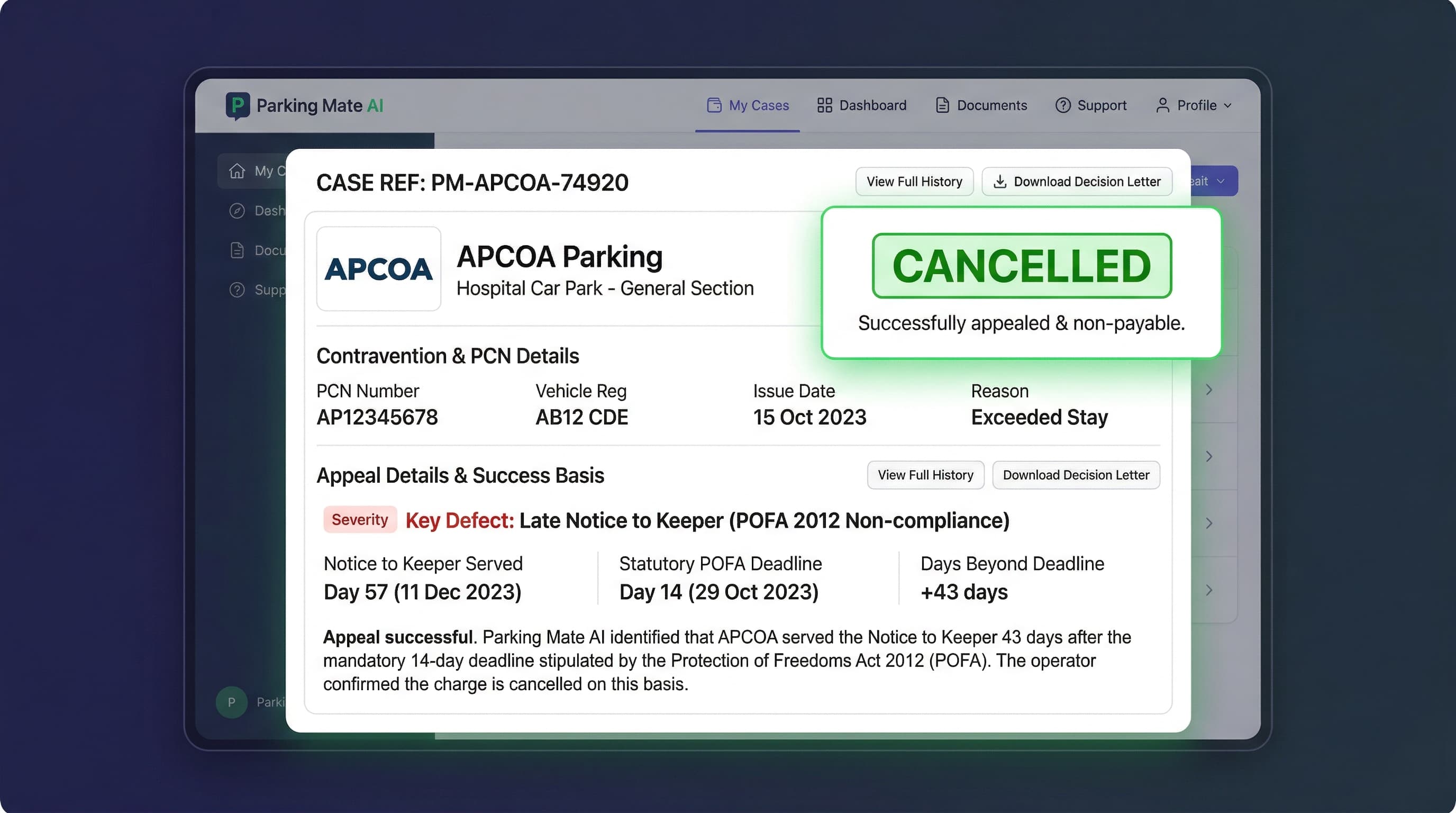 APCOA Hospital Parking Charge Cancelled. Late Notice to Keeper