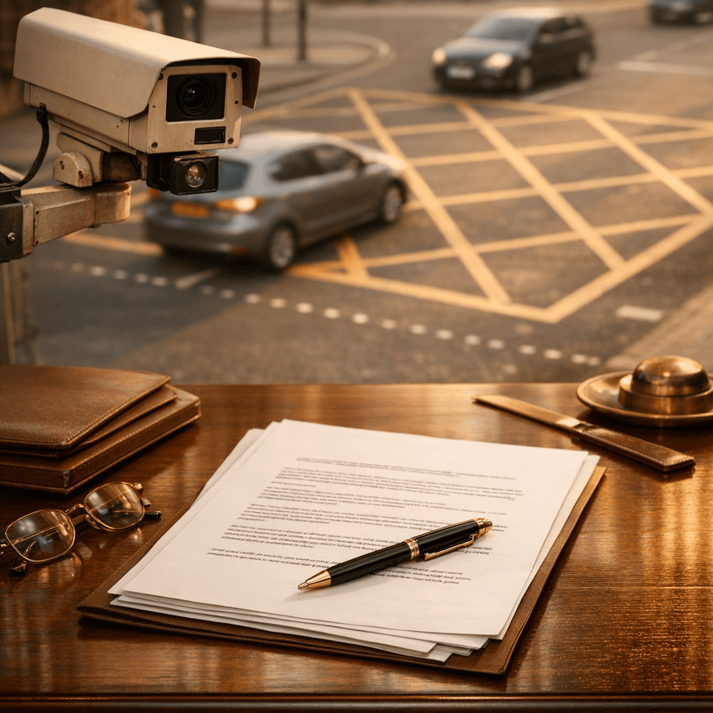 Illustration of traffic-camera enforcement and PCN challenge documents