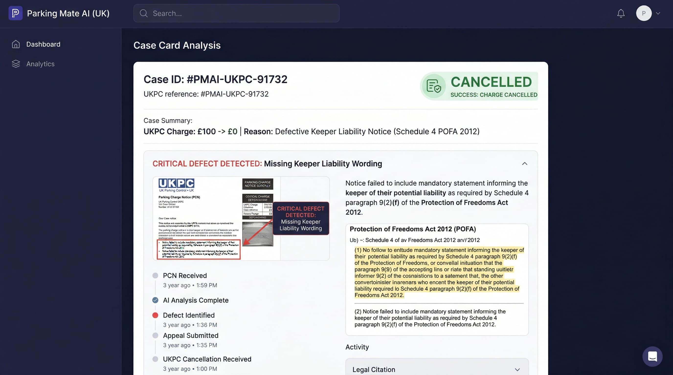 UKPC Parking Charge Cancelled. Keeper Liability Defence