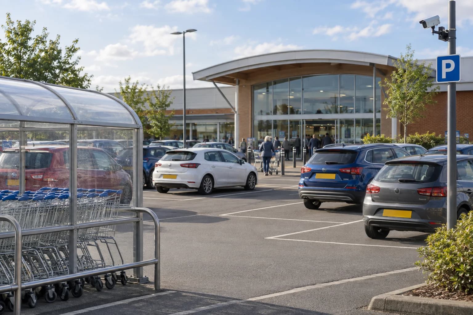 Retail car park with marked parking bays