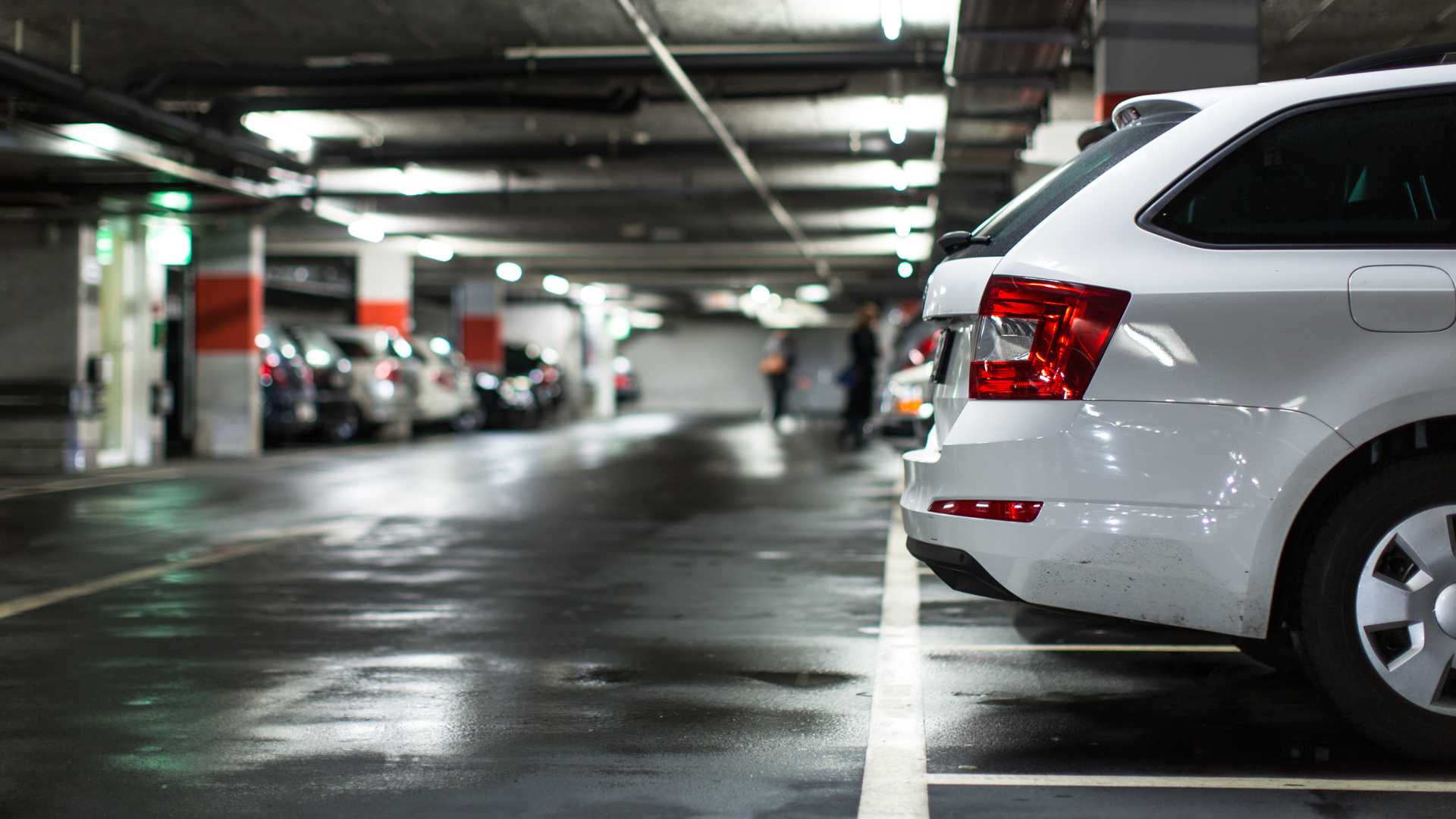 Car park with marked parking spaces