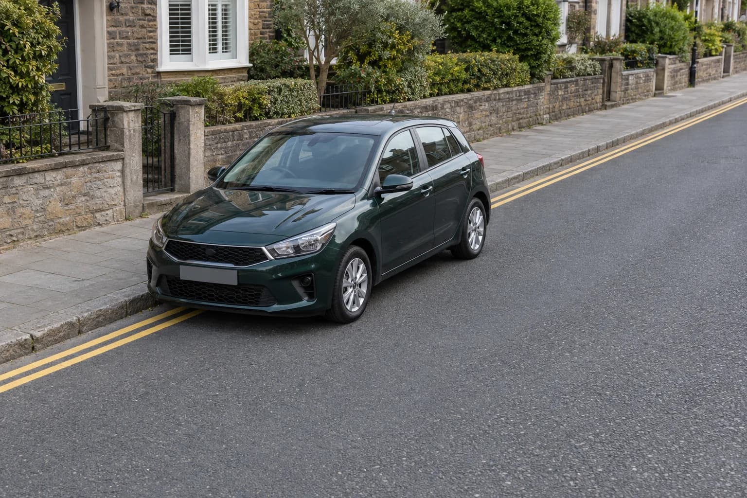 Illustrative Code 01 scenario showing a car parked beside double yellow lines on a British street