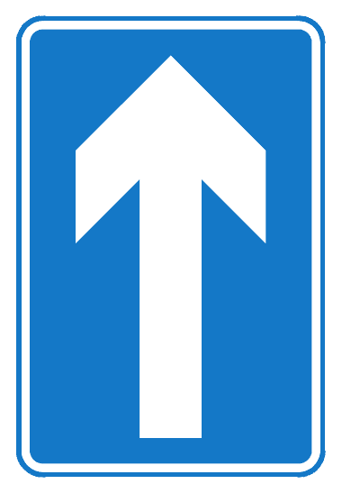 Official diagram 652 rectangular blue one-way sign with a white upward arrow