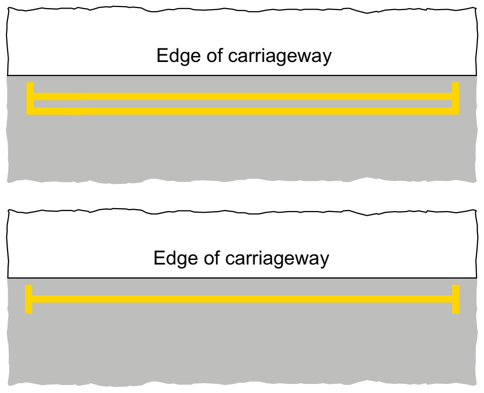 Source diagrams of double and single yellow lines along the edge of a carriageway