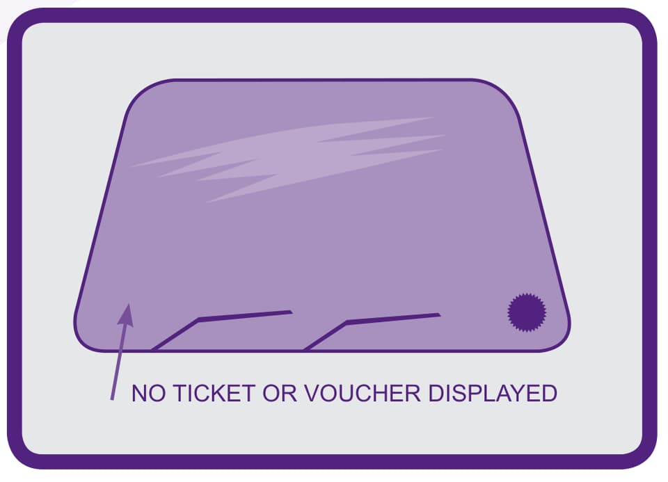 Handbook windscreen illustration labelled no ticket or voucher displayed