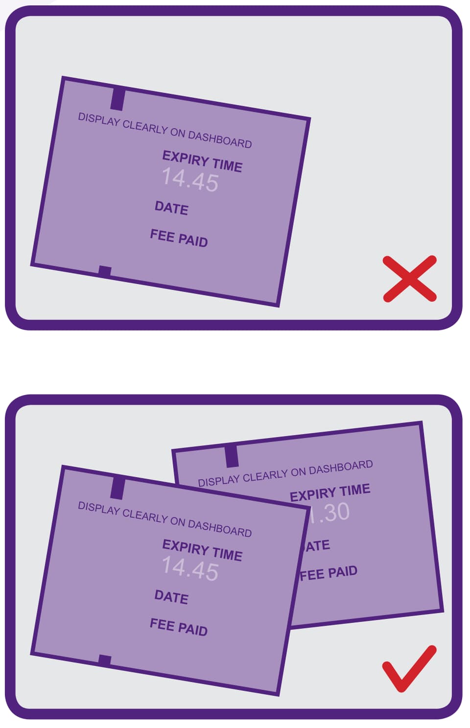 Handbook example comparing a single ticket marked with a cross and a pair marked with a tick