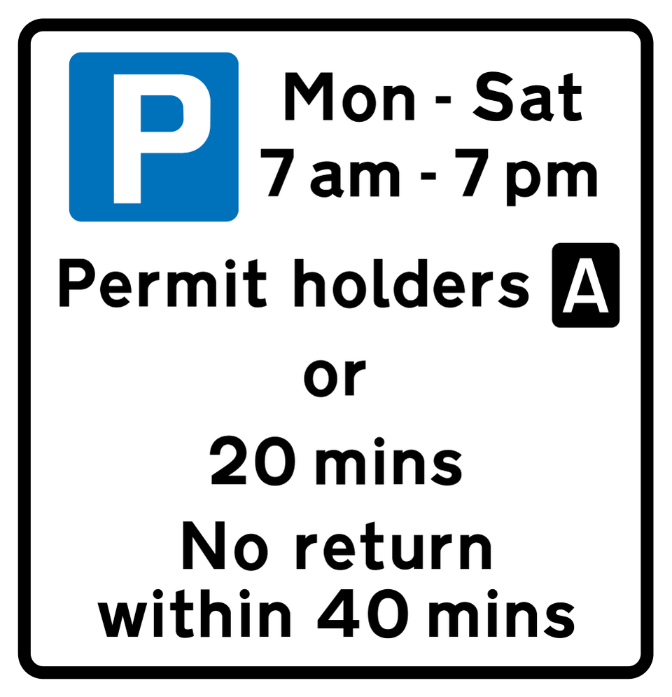 Example shared-use parking sign offering permit-holder parking or a timed stay