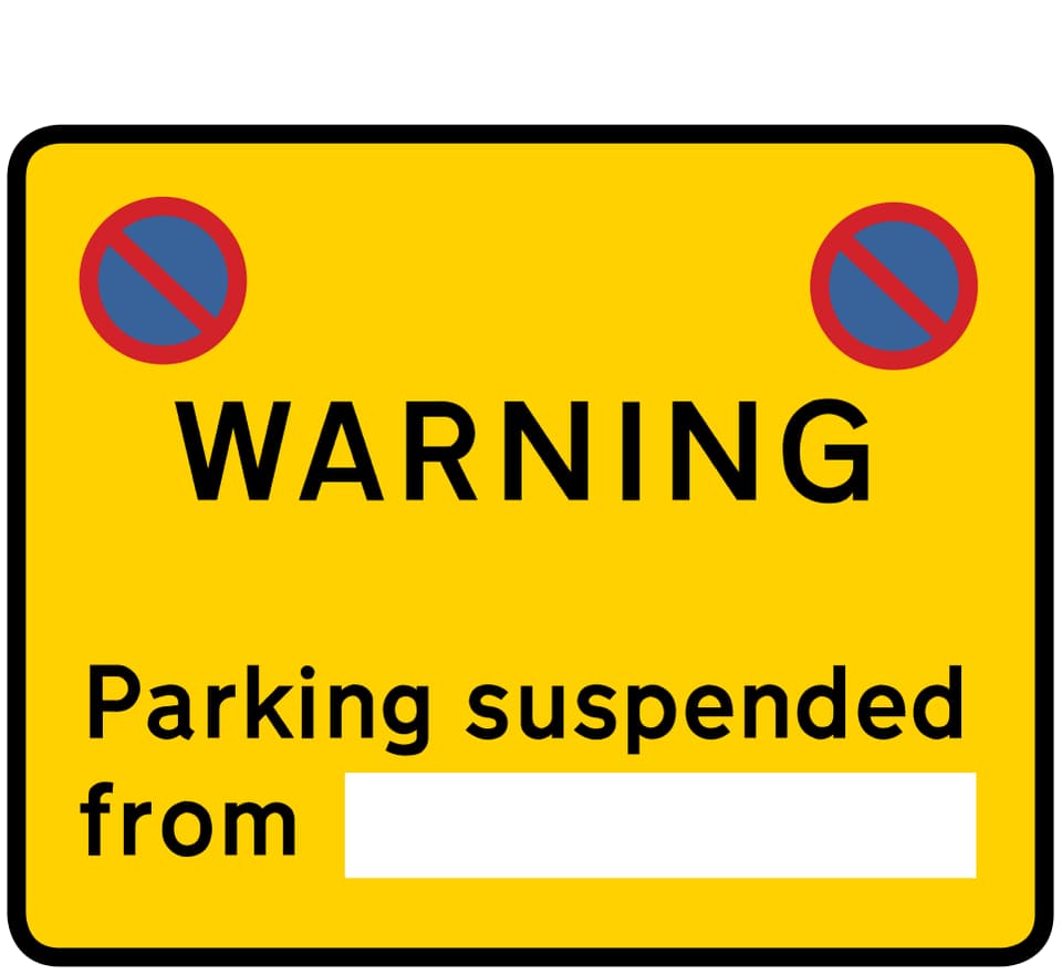 Historic handbook example of a yellow parking-suspended notice with an unfilled date field