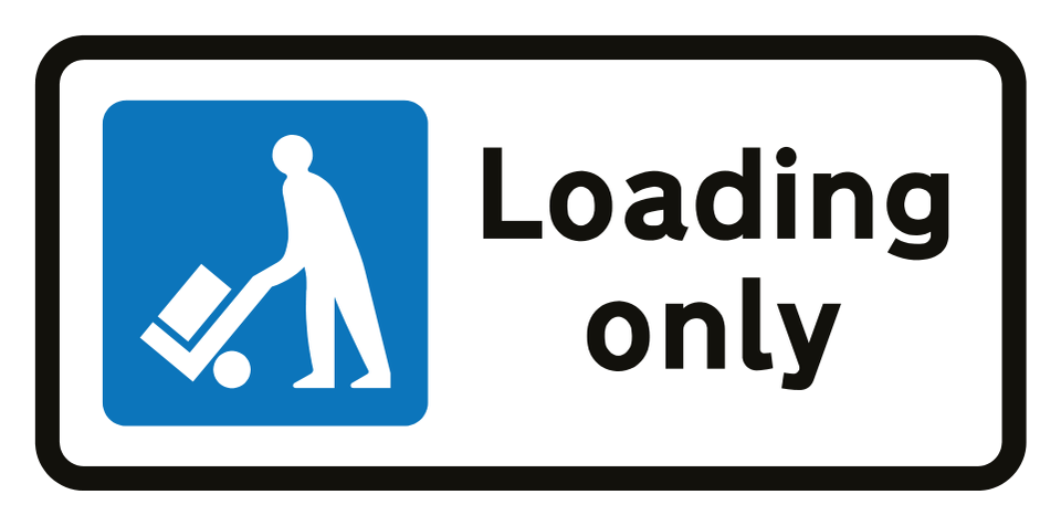Example Loading only sign with a person-and-trolley symbol