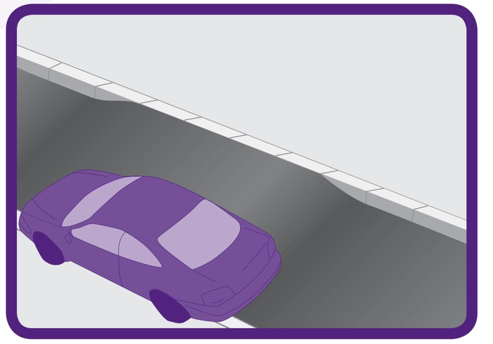 Handbook illustration of a car beside a raised section of carriageway meeting the footway