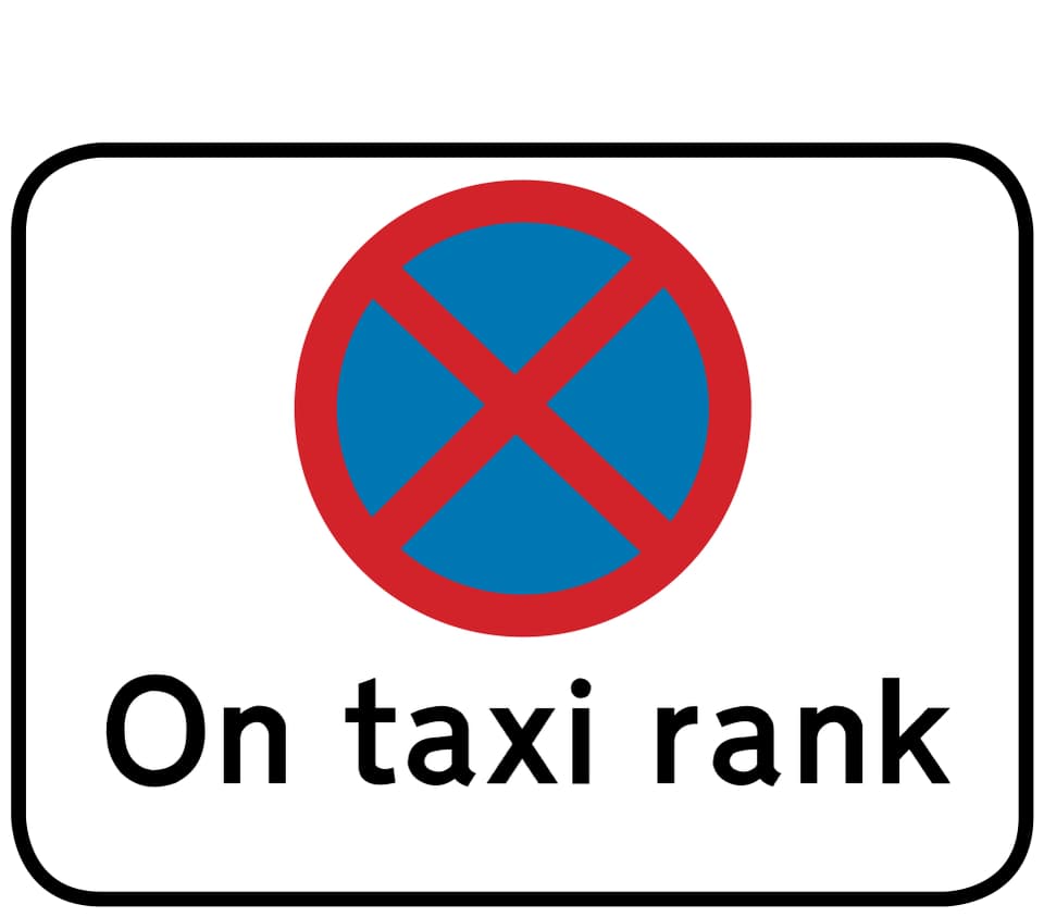 Handbook example of a no-stopping roundel above On taxi rank wording