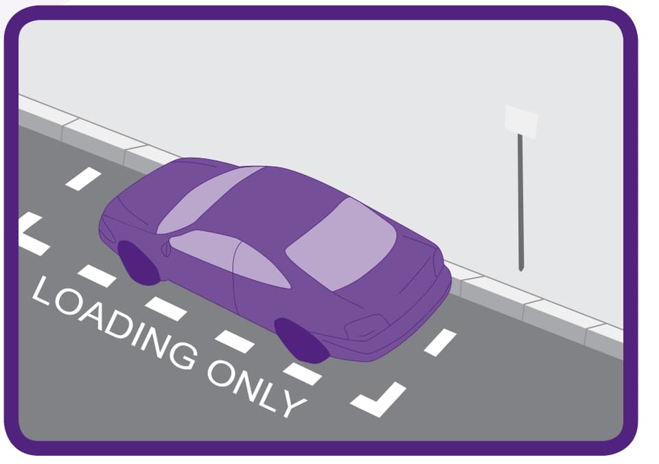 Source illustration of a car within a bay marked LOADING ONLY