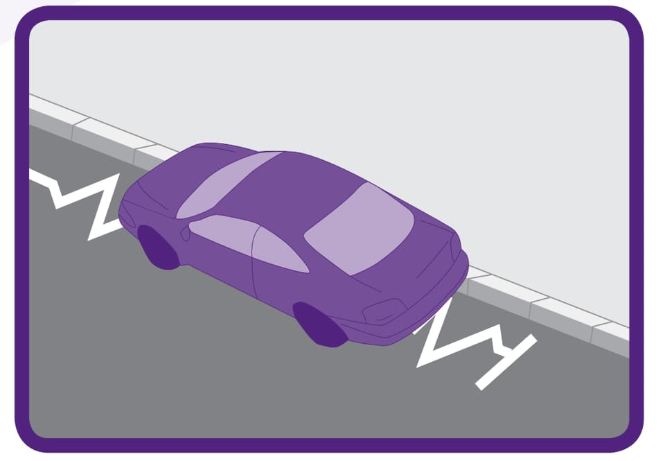 Handbook illustration of a car beside white pedestrian-crossing zigzag markings