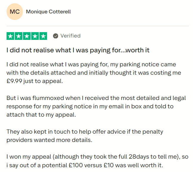 Monique Cotterell's original customer review describing her appeal letter, follow-up support and successful appeal.
