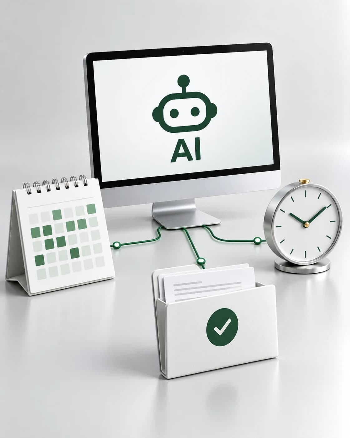 Illustration of an AI agent handling documents, a calendar and deadlines