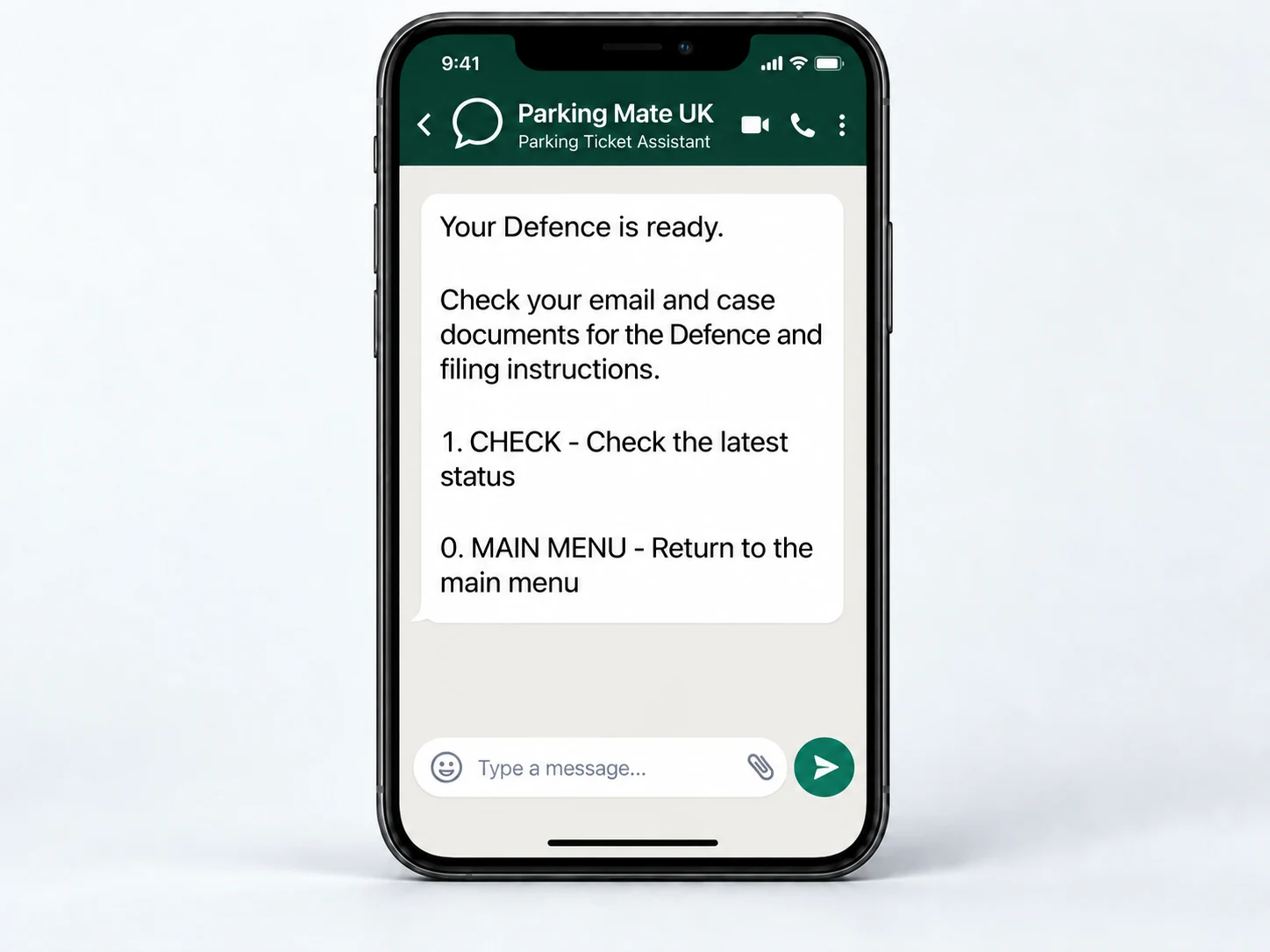 A Defence-ready message with instructions for the customer to file it.