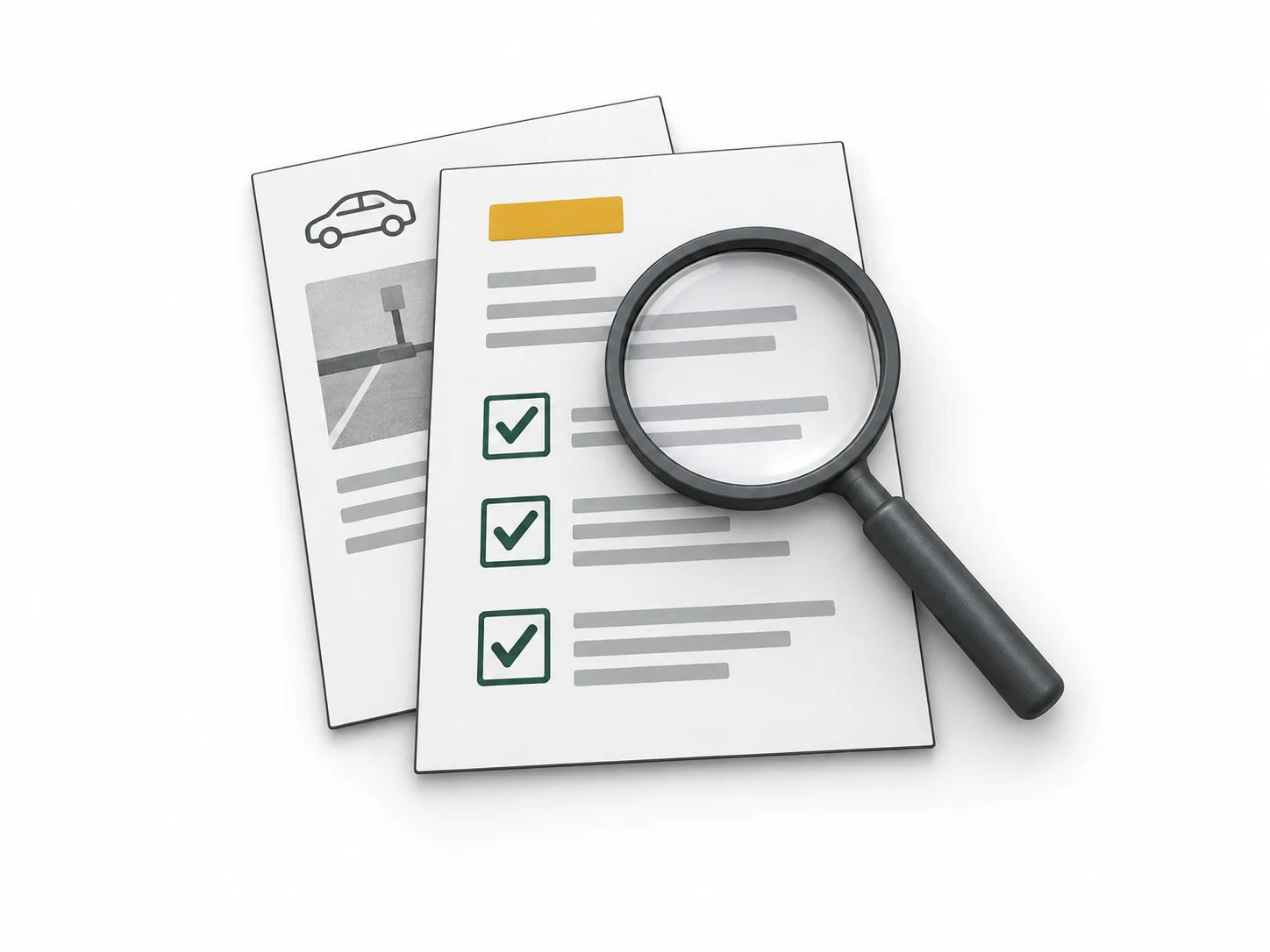 Illustration of a parking notice and evidence being checked.