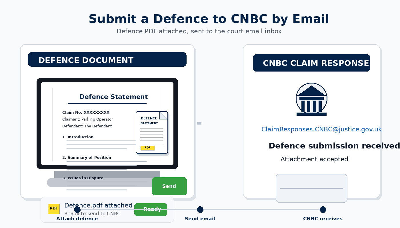 Parking Court Defence document being emailed to the Civil National Business Centre