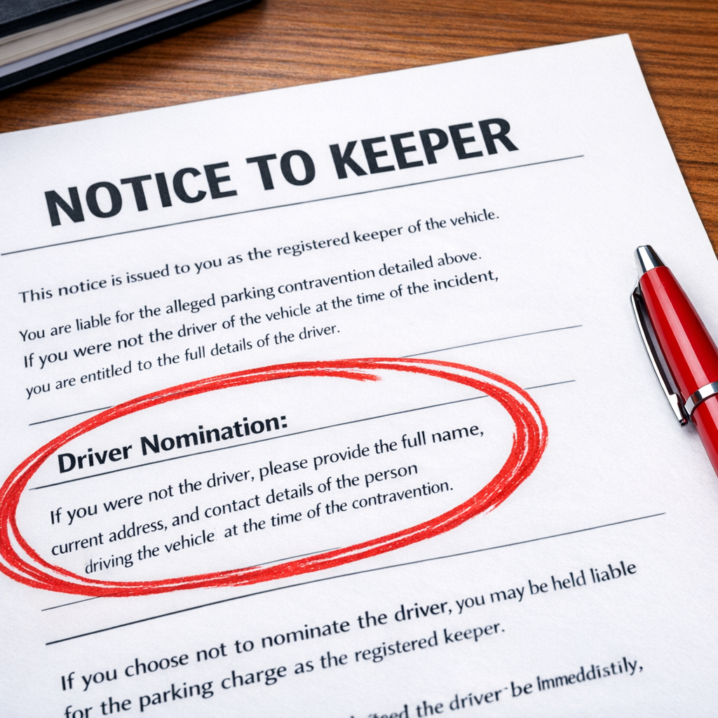 Notice to Keeper document with driver nomination section circled in red pen